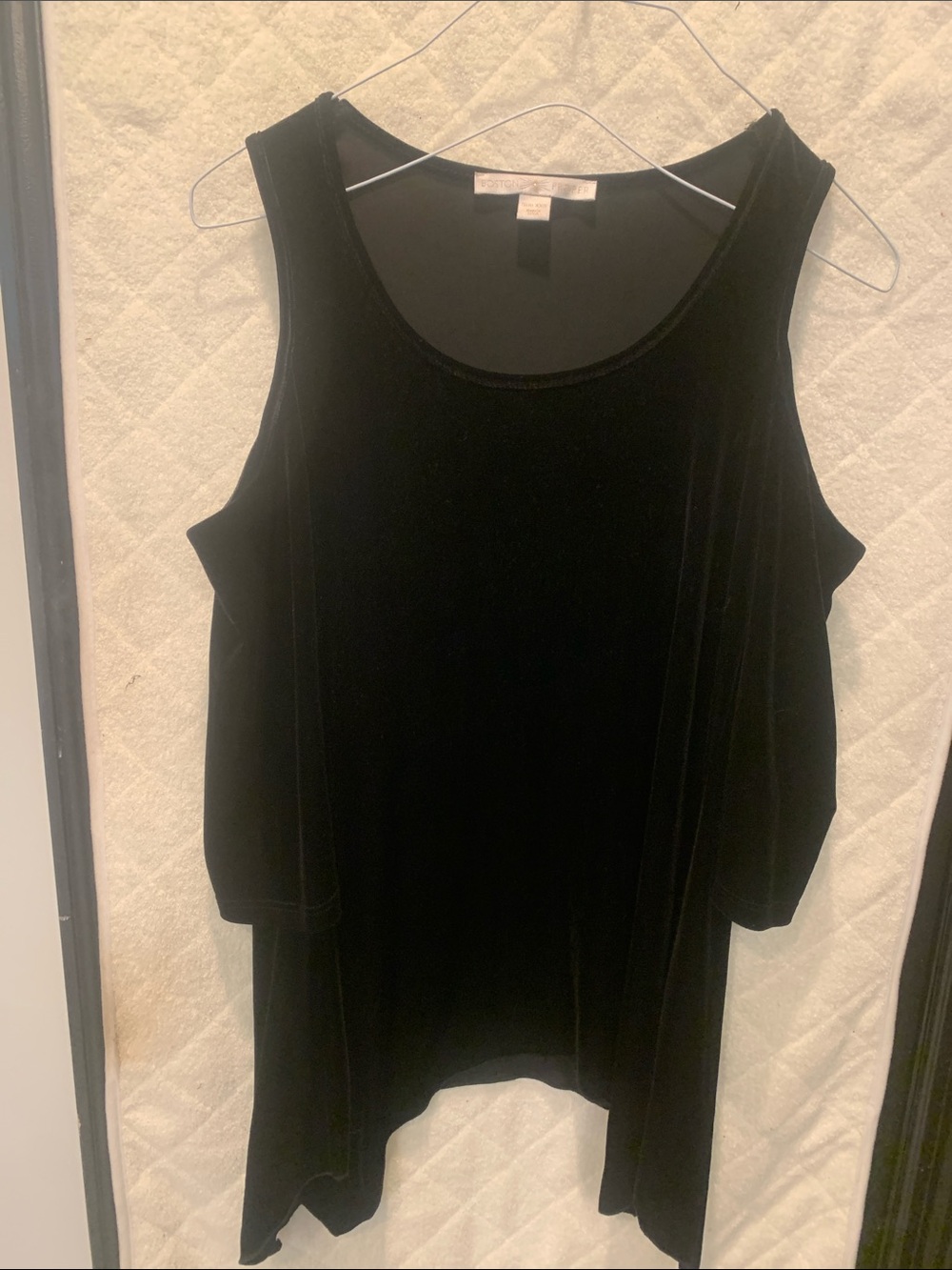 Boston Proper Black Velvet Cold-Shoulder Tank Top